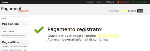 acquistare-dominio-wordpress-aruba-pagamento-registrato